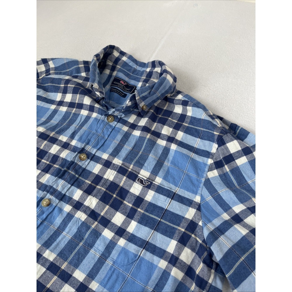 Vineyard Vines Classic Fit Blue Plaid Button Down Flannel Shirt Mens L